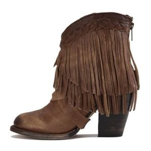 Fringe Tonto Cognac Heel Bootie - 10- Freebird